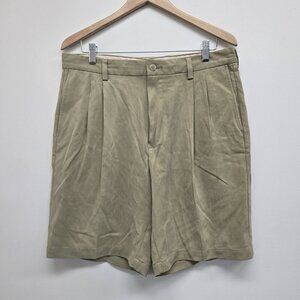 Tommy Bahama Mens Shorts Sz 34 Khaki Chino Silk Blend Solid Pleated Beach Casual